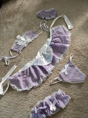 Women's Purple and White Intimate Set